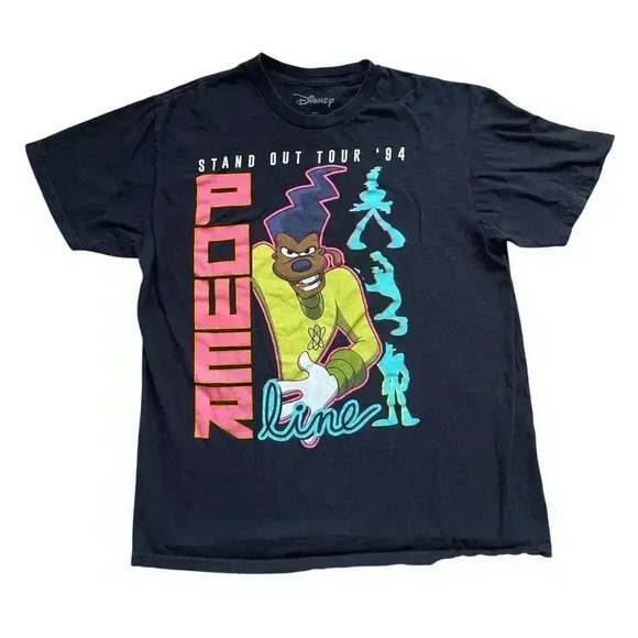Vintage 90s Disney Goofy Movie Powerline World Tour Pop Star Graphic T-Shirt - Picture 1 of 8